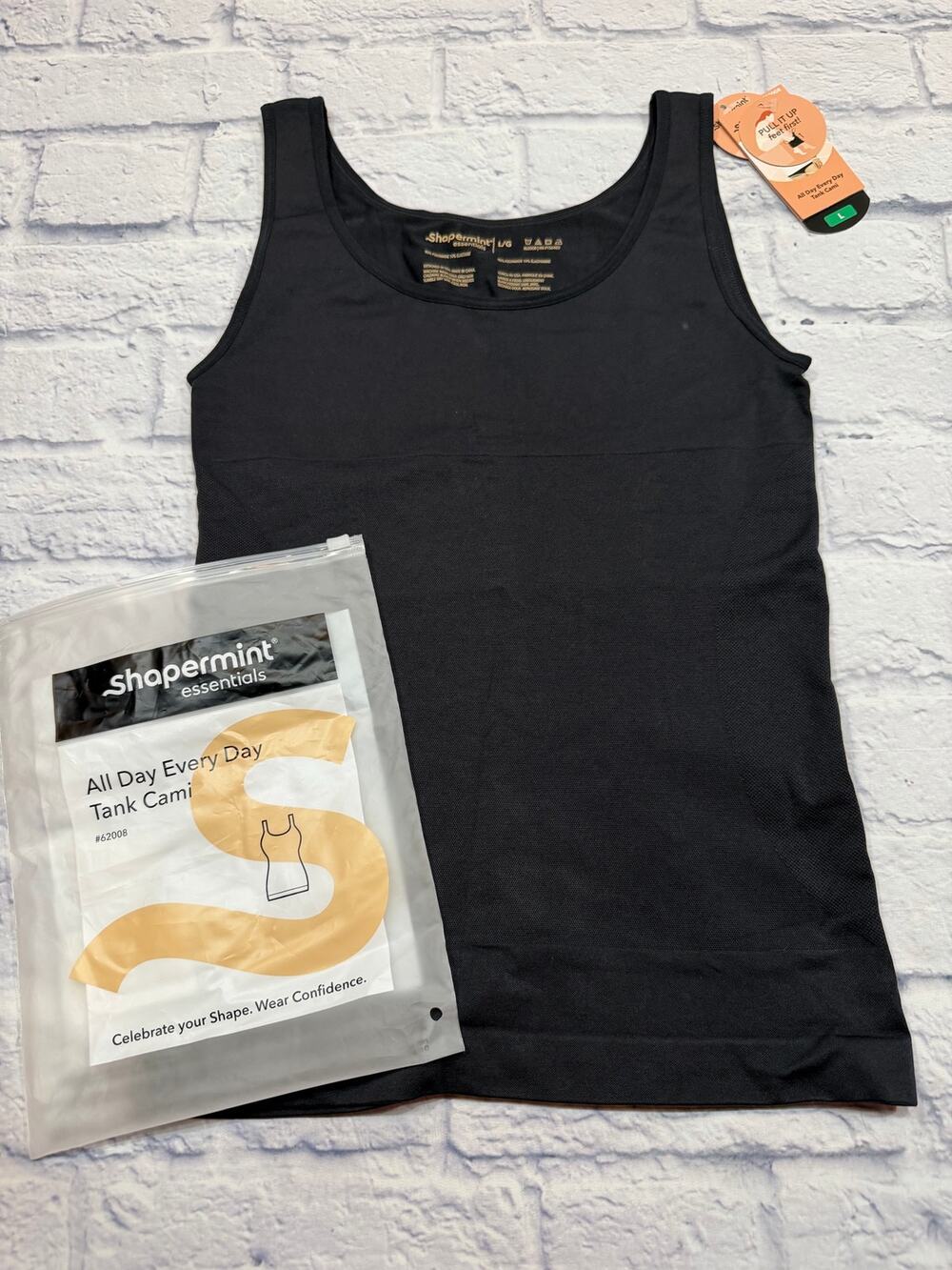 NWT Shapermint All Day Black Tank Cami White Shapewear Shaping Large 62008 A791